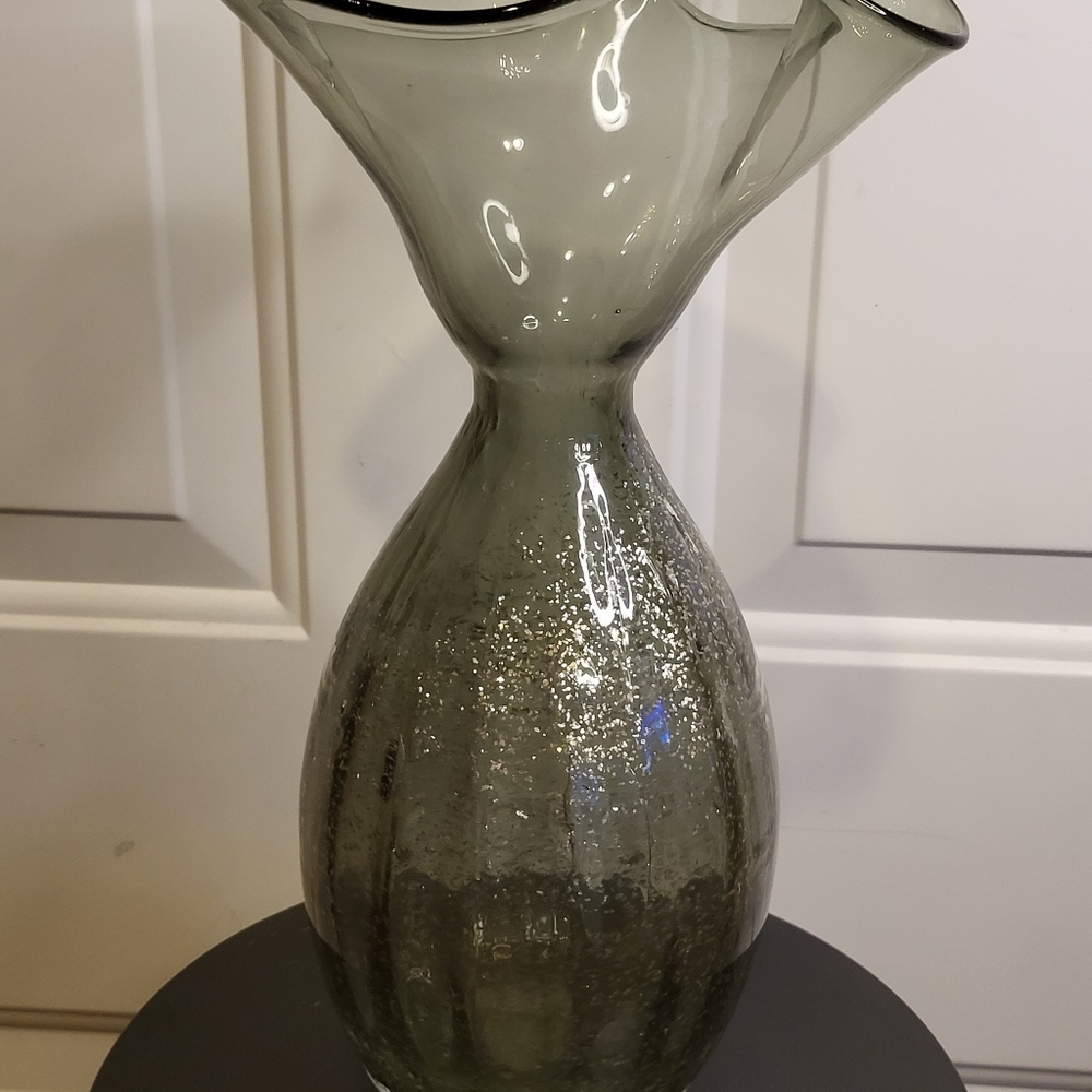 Murano Style Vintage Grey Glass w/ Silver Flake Hand Blown Vase 12" - Picture 6 of 13